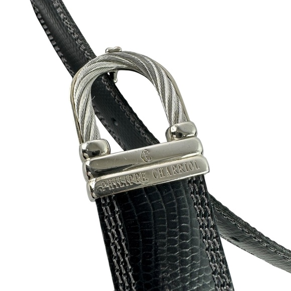 Genuine PHILIPPE CHARRIOL Black Leather Men Bletr Pebbled Made In France 42 - Picture 9 of 13